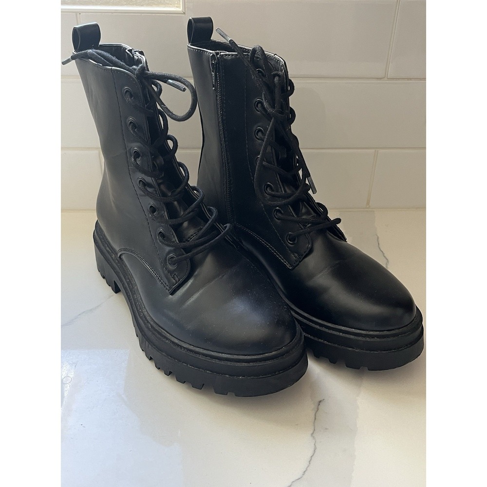 A New Day Faux Leather Side‎ Zip Ankle Length Combat Boots Women's 7 Black NEW